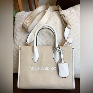 Michael Kors Tan and White Satchel Cross Body Bag